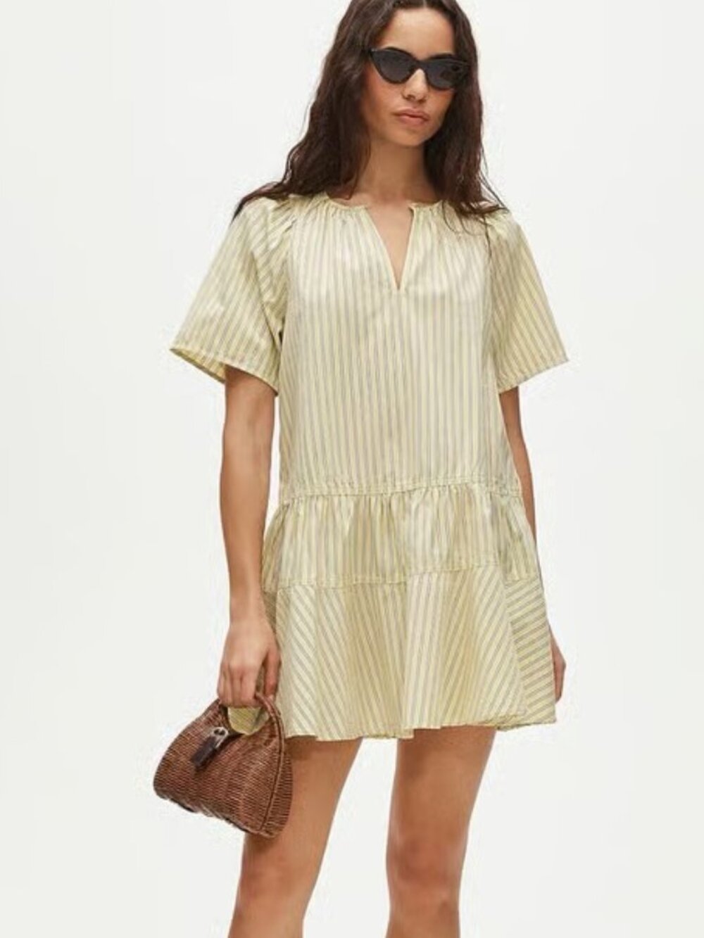 J. Crew Tiered Popover Dress in Striped Cotton Poplin